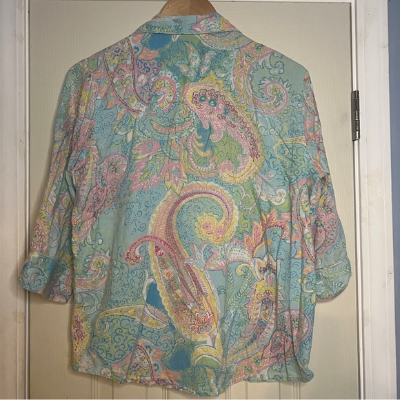 Ralph Lauren Womens Large 100% Cotton Sleep Shirt Pastel Paisley Blue Crested - Picture 6 of 6